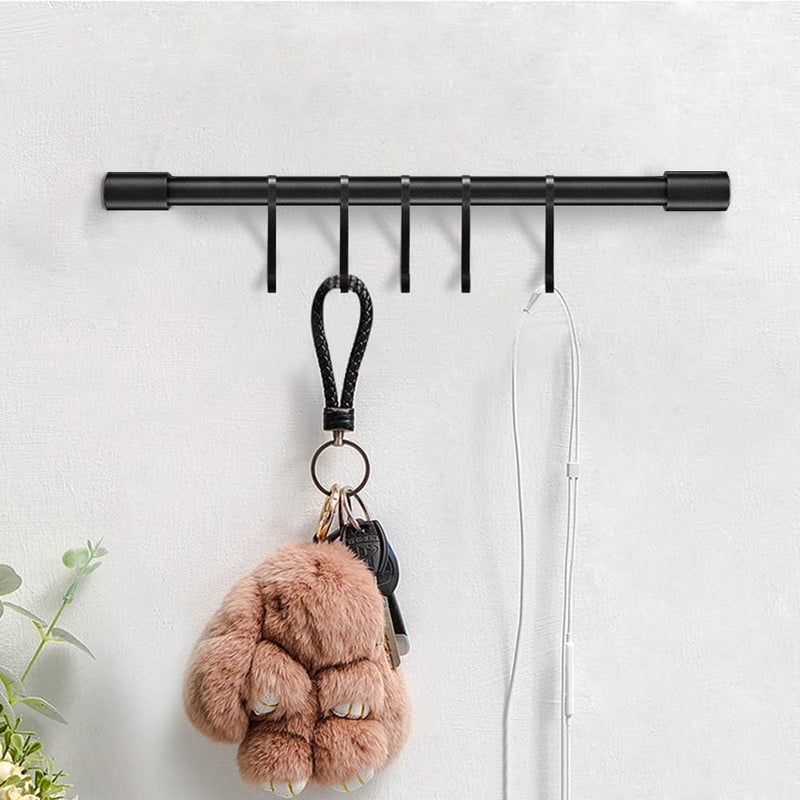 MIAOHUI Kitchen Rail with Hooks, Pan and Pot Hangers for Kitchen Wall Mount, Kitchen Utensil Rack with Removable S Hook, Aluminum (17.3inch_Black_5Hooks) - Image 4
